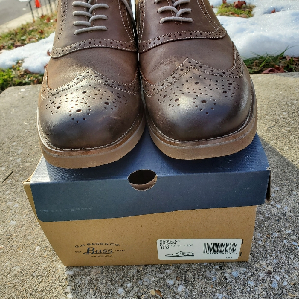 GH Bass brown leather wing tip bucks